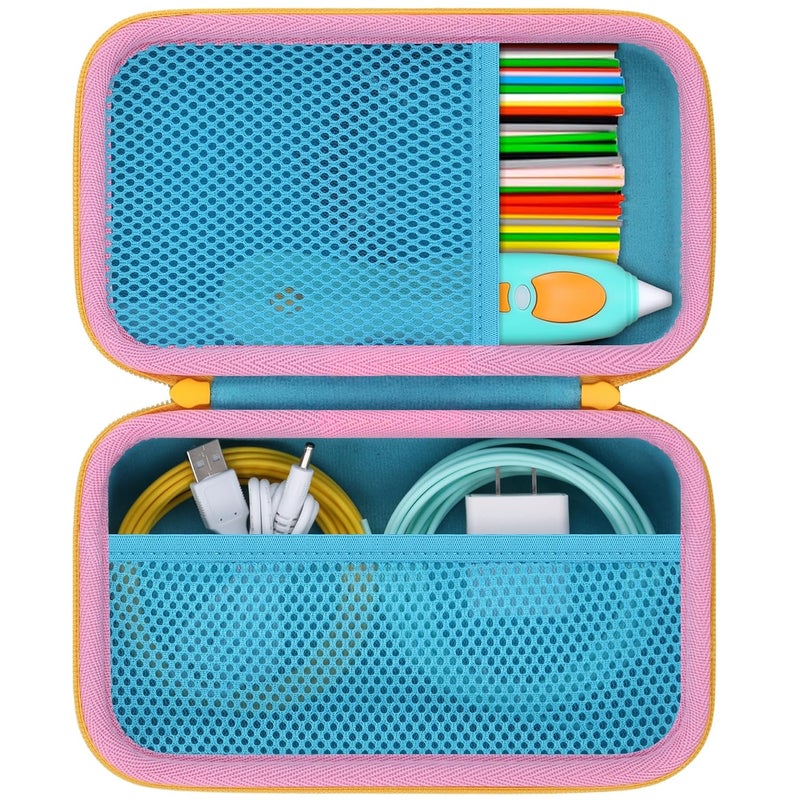 Baval Case Compatible with 3Doodler Start+ Essentials/3Doodler Flow 3D Printing Pen,Storage Holder for 3D Pen PLA Filament and Charger (Blue Case,Yellow Zipper) - Image 1